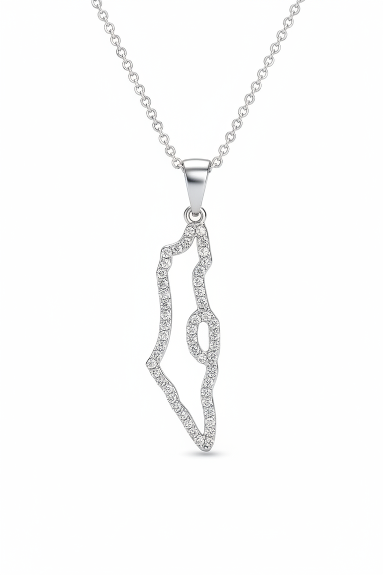 תליון ארץ ישראל - זהב לבן