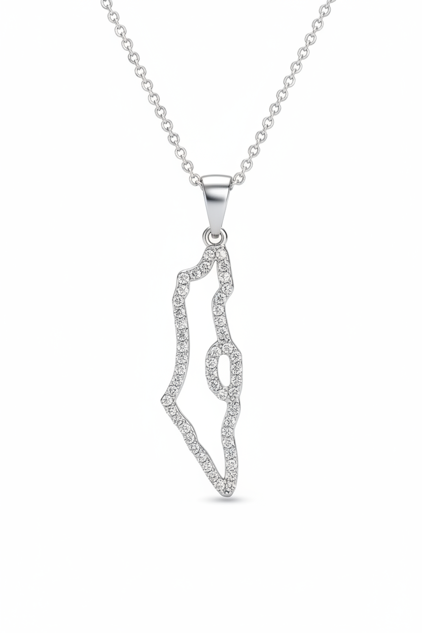 תליון ארץ ישראל - זהב לבן