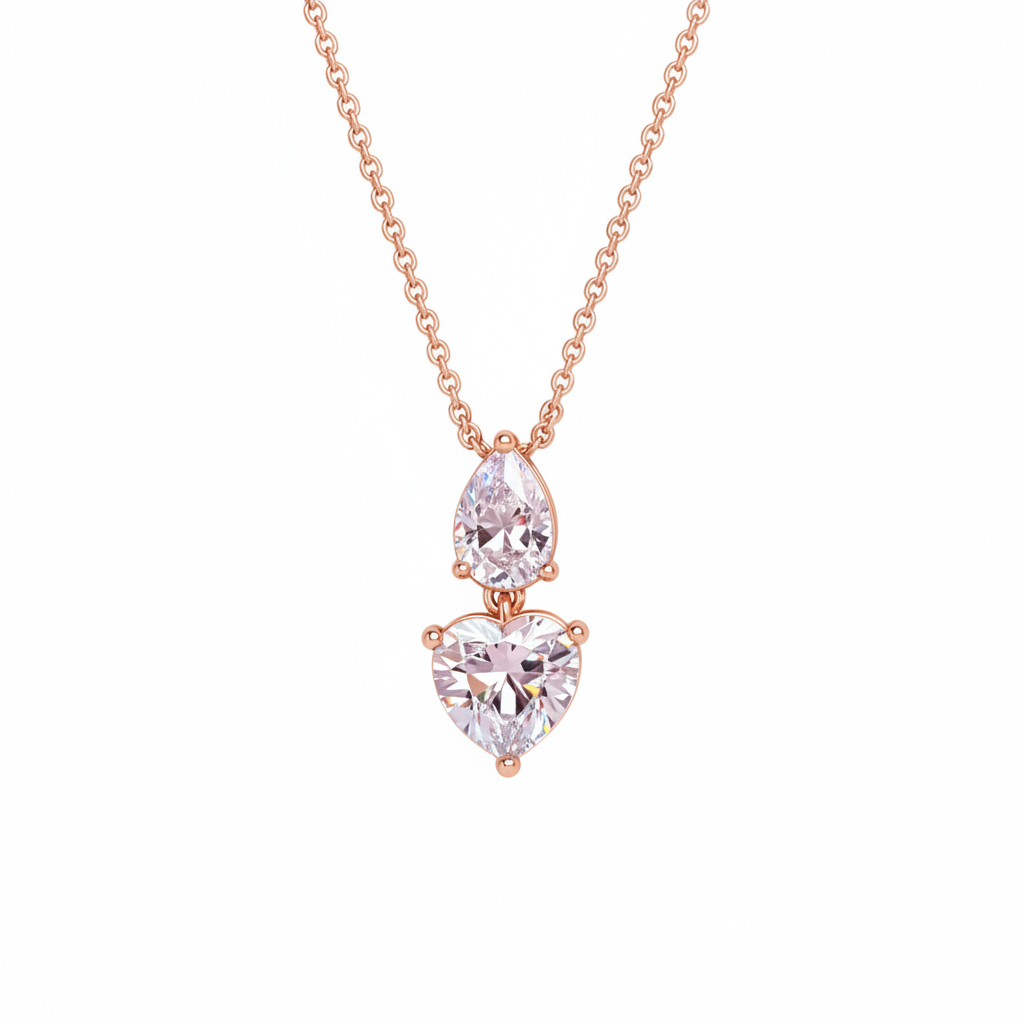 תליון לב וטיפה זהב ורוד