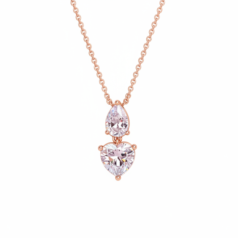 תליון לב וטיפה זהב ורוד