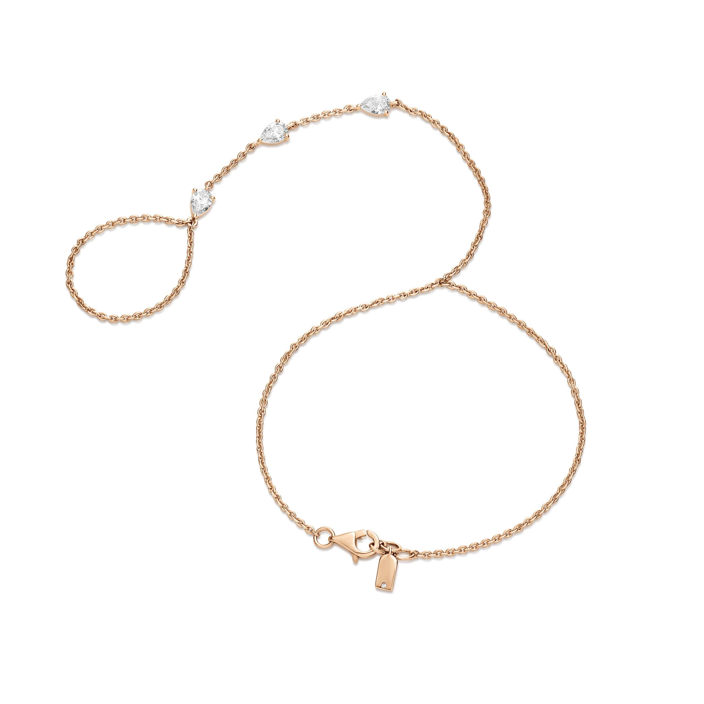 צמיד שלושה יהלומי לב | יהלומי מעבדה CVD | זהב לבן 14 קראט | גודל 1.078 קראט | דגם מיכל