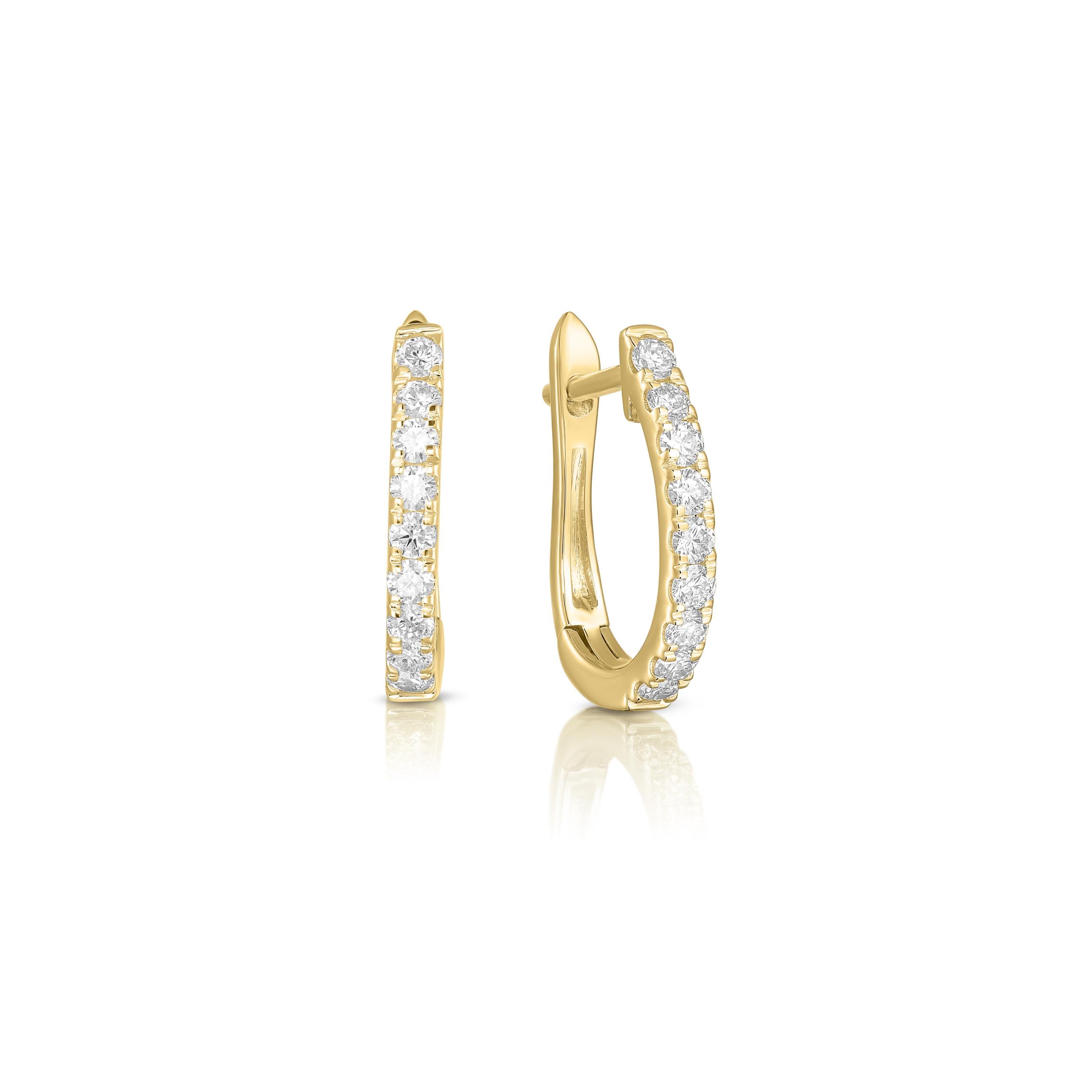 עגילי חישוק יהלומים קלאסיים | יהלומי מעבדה CVD | גודל 0.452 קראט | זהב לבן 14 קראט | דגם ליבי