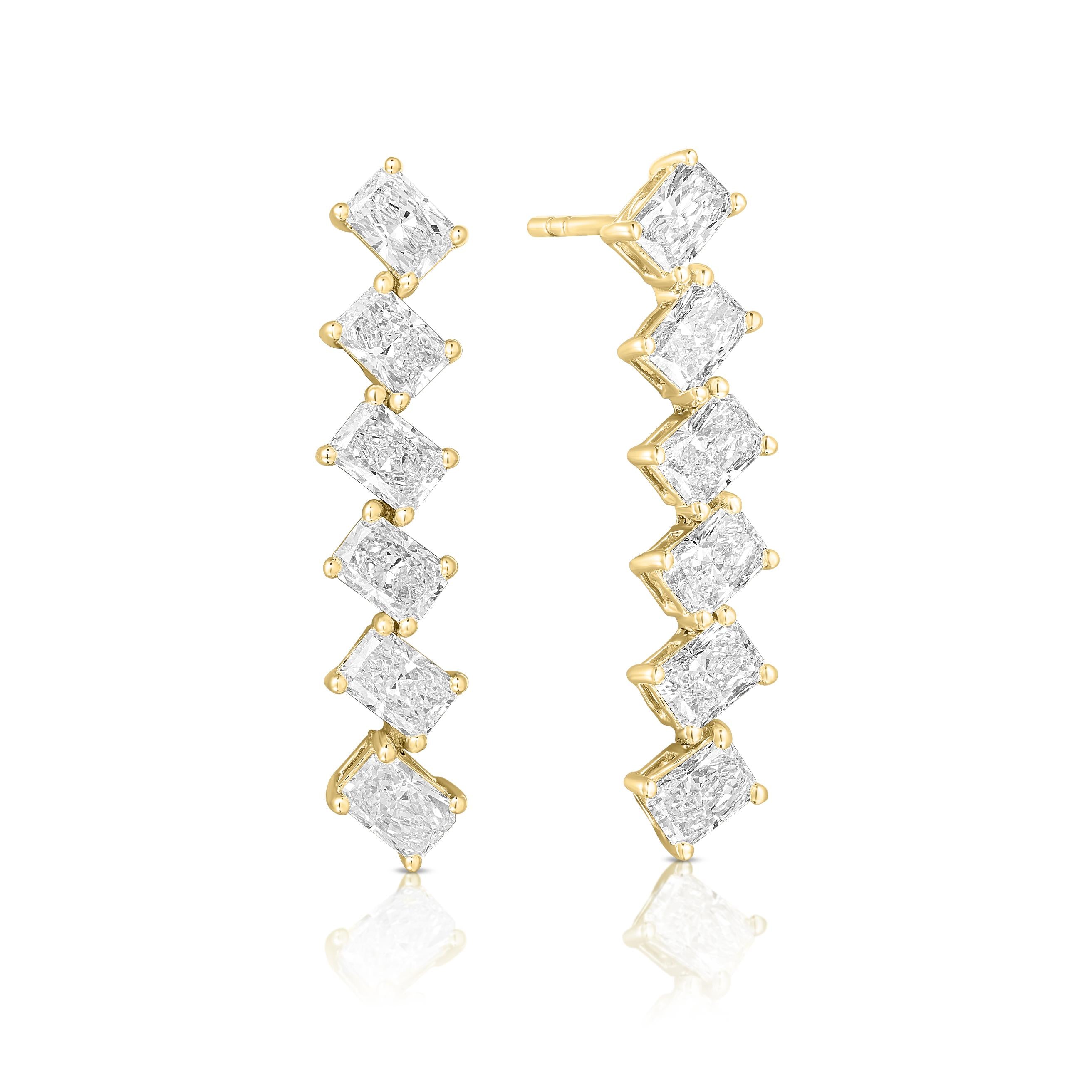 עגילי יהלומים בעיצוב מדורג אלגנטי | יהלומי מעבדה CVD | גודל 3.220 קראט | זהב לבן 14 קראט | דגם נויה