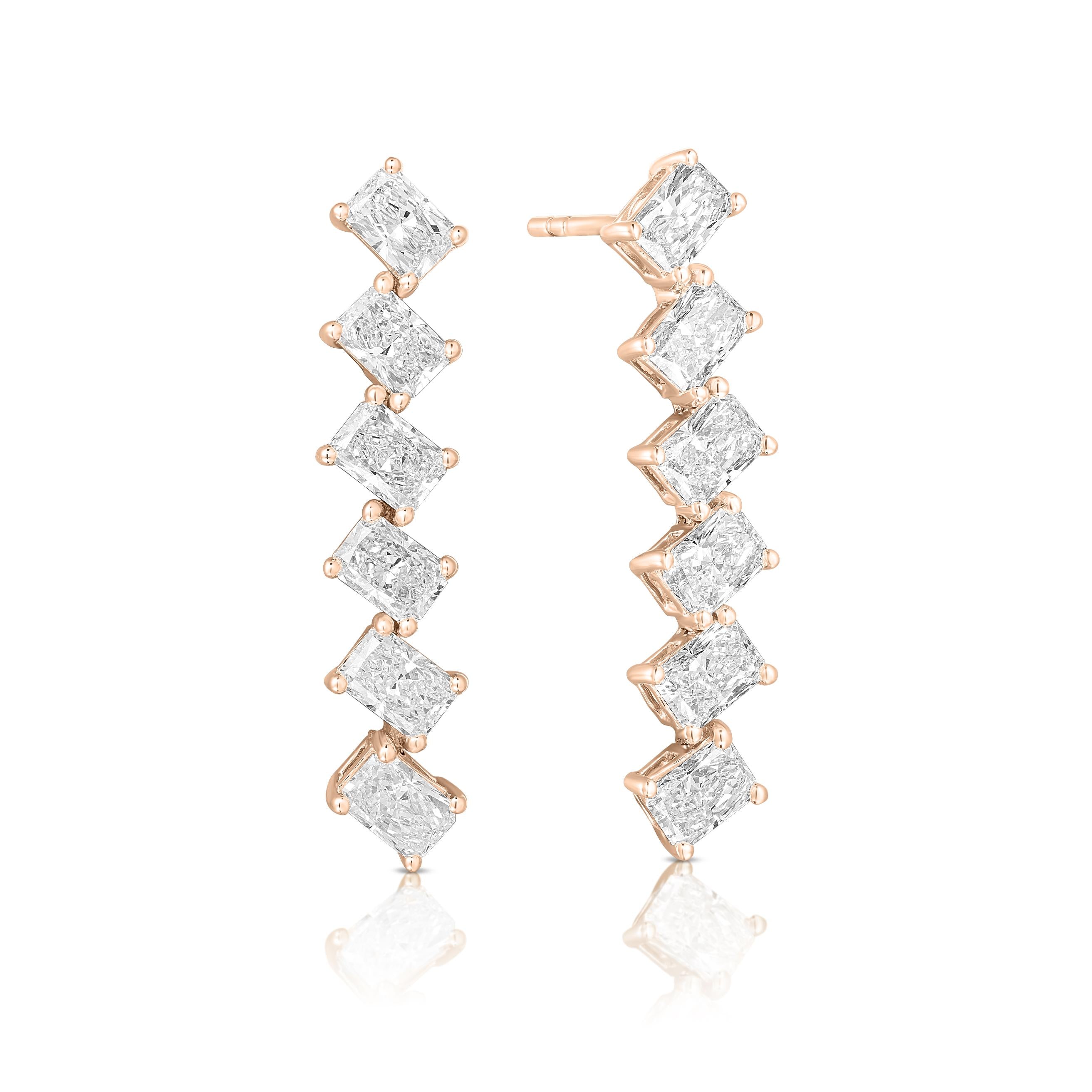 עגילי יהלומים בעיצוב מדורג אלגנטי | יהלומי מעבדה CVD | גודל 3.220 קראט | זהב לבן 14 קראט | דגם נויה