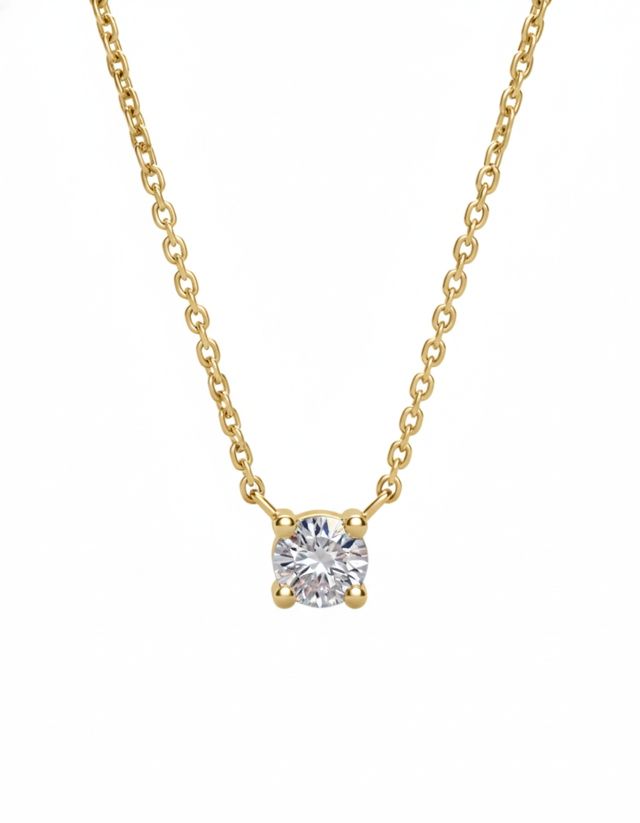 שרשרת עם תליון עגול | תליון מרחף | שיבוץ זירקונים | זהב לבן 14 קראט | דגם מאיה