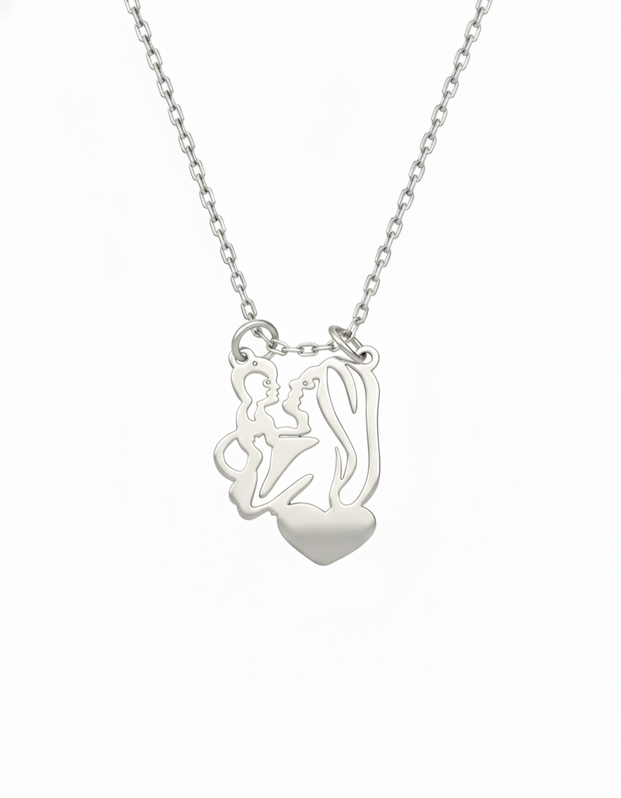 שרשרת עם תליון | אמא מחזיקה תינוק | זהב צהוב 14 קראט | דגם מיכל