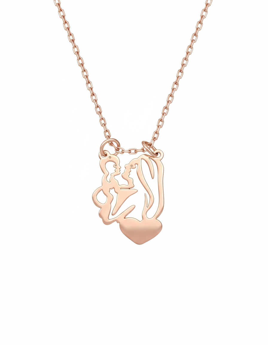 שרשרת עם תליון | אמא מחזיקה תינוק | זהב צהוב 14 קראט | דגם מיכל