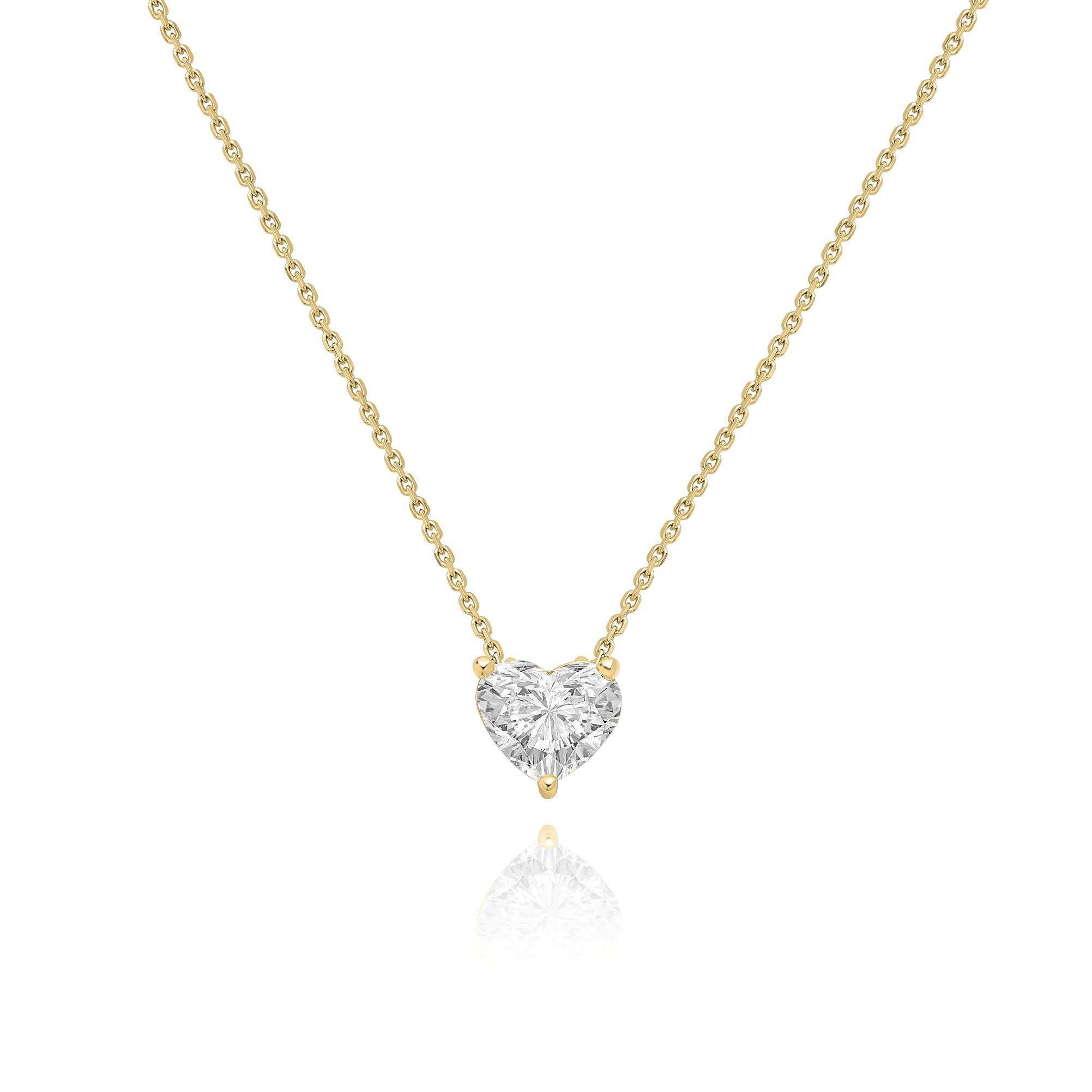 שרשרת תליון יהלום לב קלאסי | יהלומי מעבדה CVD | גודל 1.560 קראט | זהב לבן 14 קראט | דגם לירי