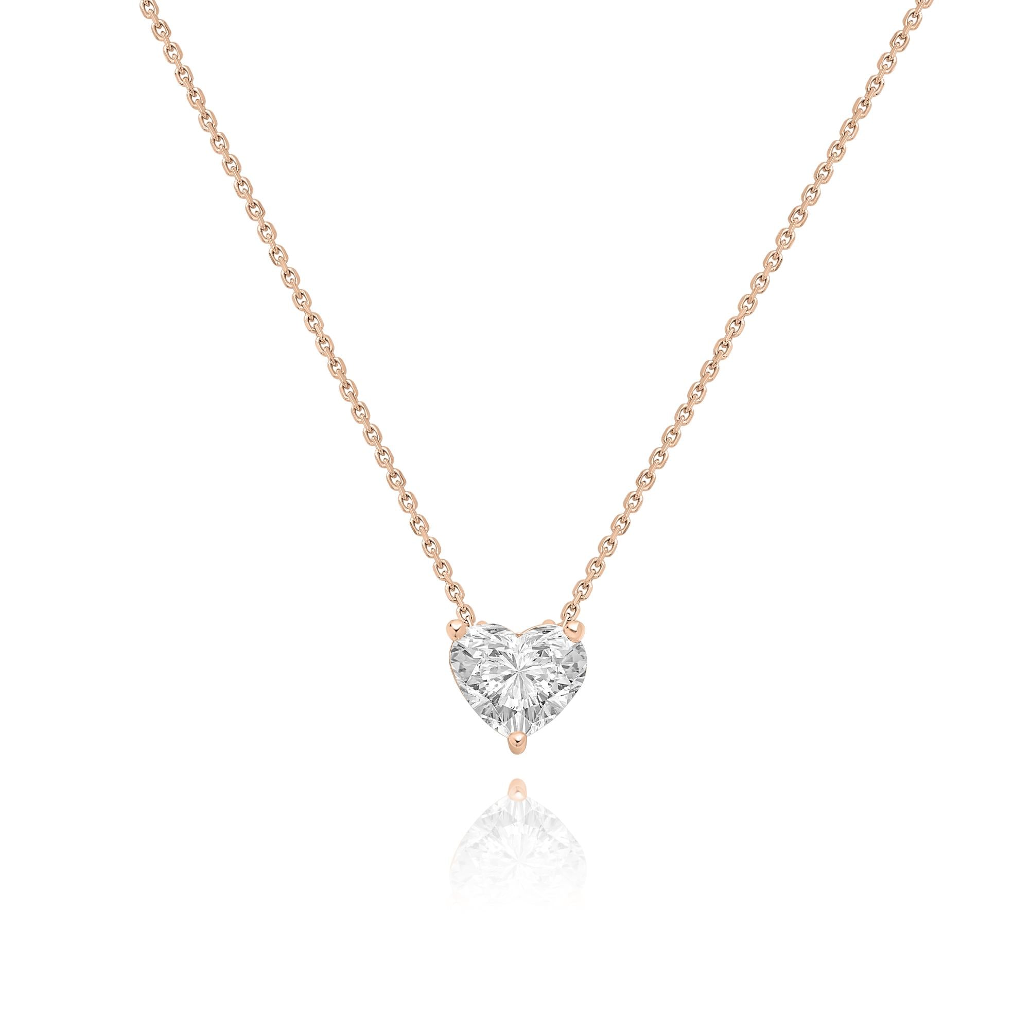 שרשרת תליון יהלום לב קלאסי | יהלומי מעבדה CVD | גודל 1.560 קראט | זהב לבן 14 קראט | דגם לירי