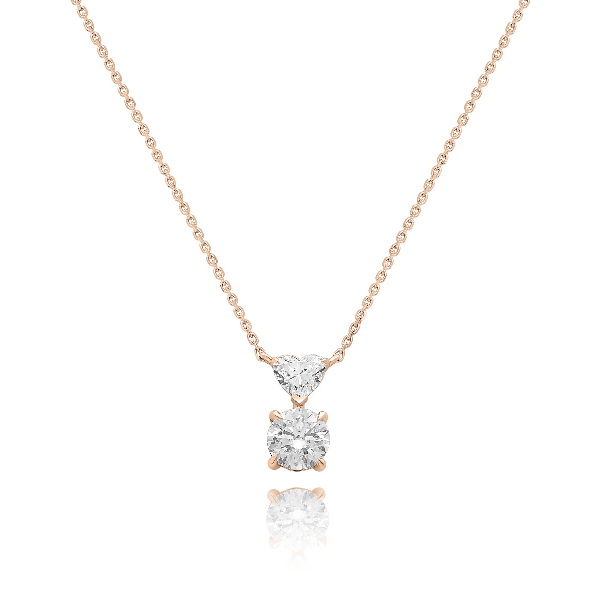 שרשרת תליון יהלומים בעיצוב זוגי אלגנטי | יהלומי מעבדה CVD | גודל 1.470 קראט | זהב לבן 14 קראט | דגם עינב