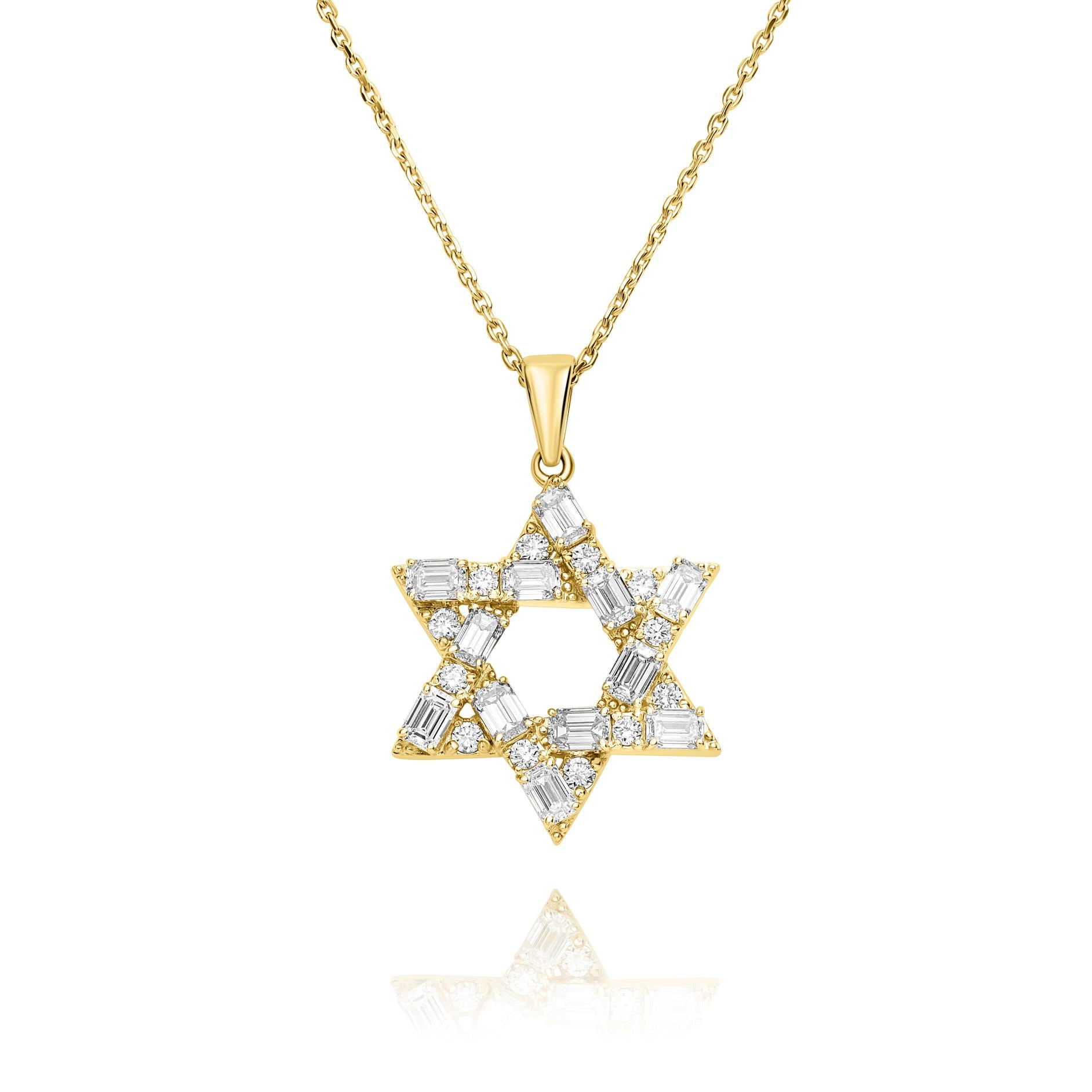 שרשרת תליון מגן דוד יוקרתי | יהלומי מעבדה CVD | גודל 1.278 קראט | זהב לבן 14 קראט | דגם תהל