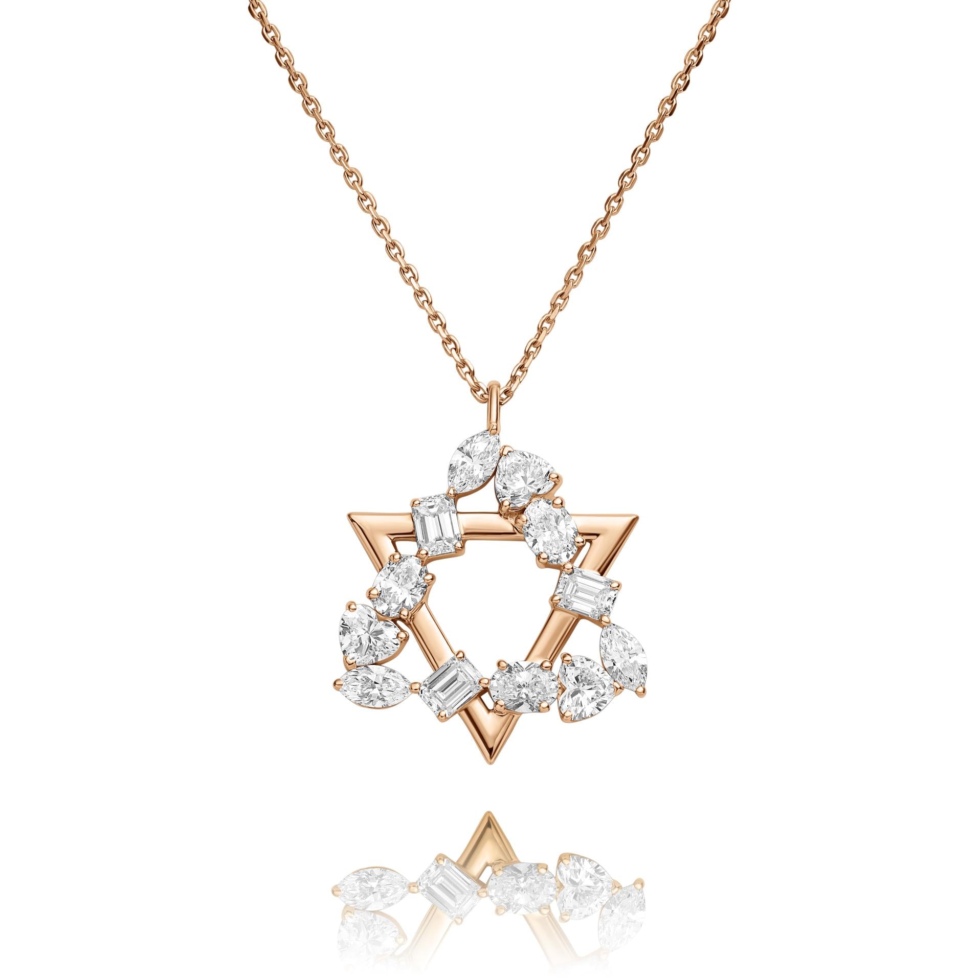 שרשרת תליון מגן דוד מעוצב | יהלומי מעבדה CVD | גודל 1.770 קראט | זהב לבן 14 קראט | דגם הדר