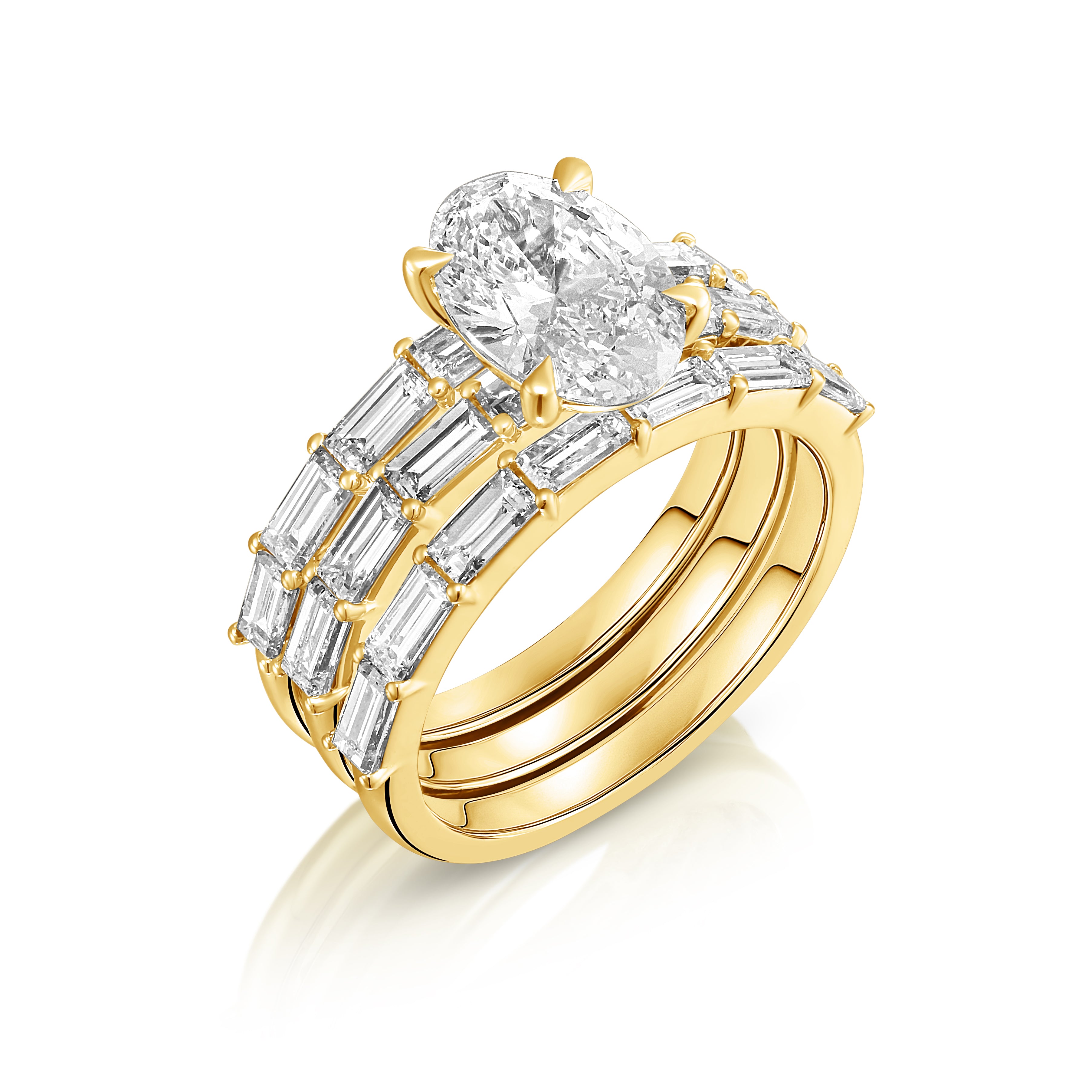 טבעת יוקרתית בעיצוב תלת־שכבתי עם יהלום מרכזי | יהלומי מעבדה CVD | גודל כולל 4.414 קראט | זהב לבן 14 קראט | דגם אלה