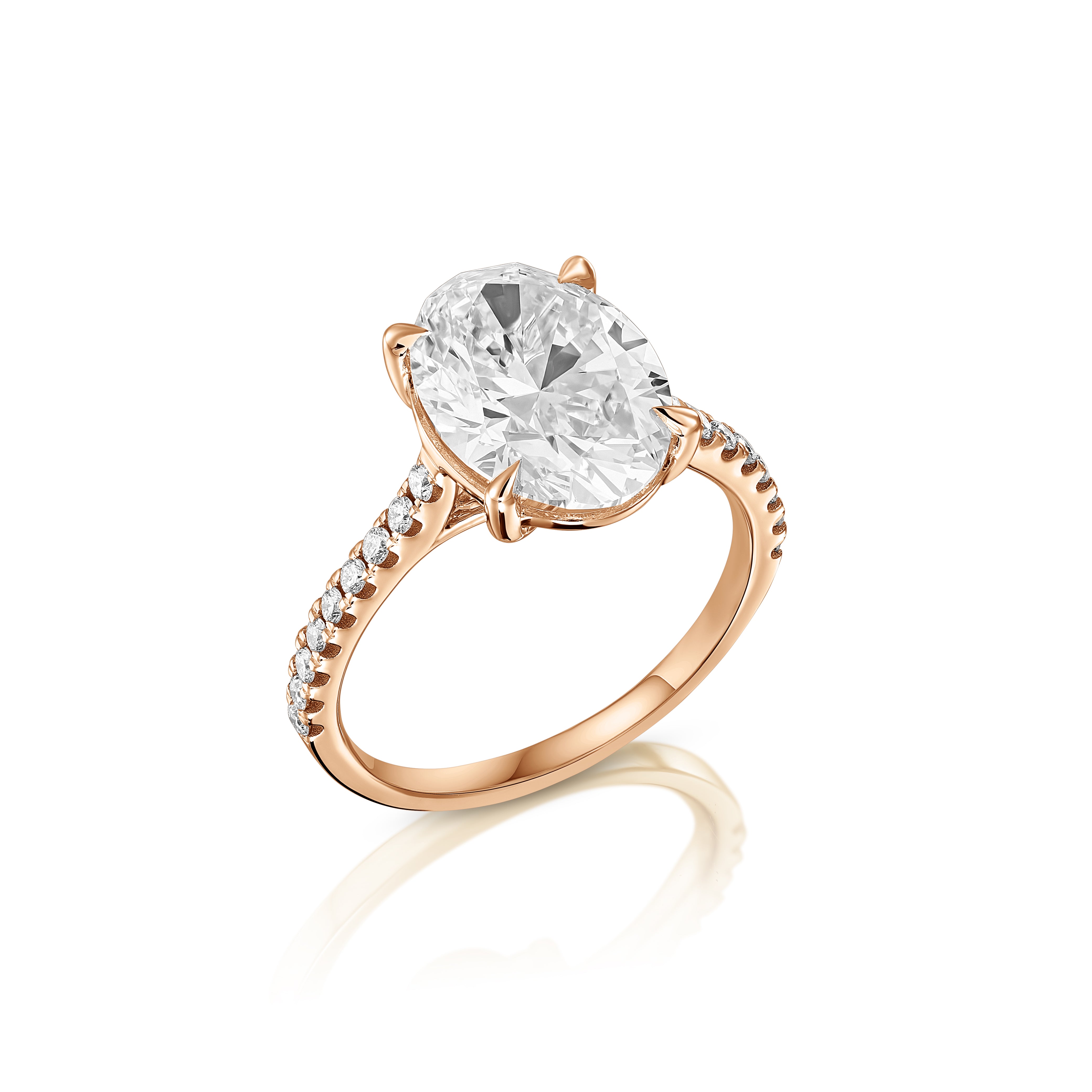 טבעת סוליטר יוקרתית עם שיבוץ צד עדין | יהלומי מעבדה CVD | גודל כולל 4.223 קראט | זהב לבן 14 קראט | דגם עדן