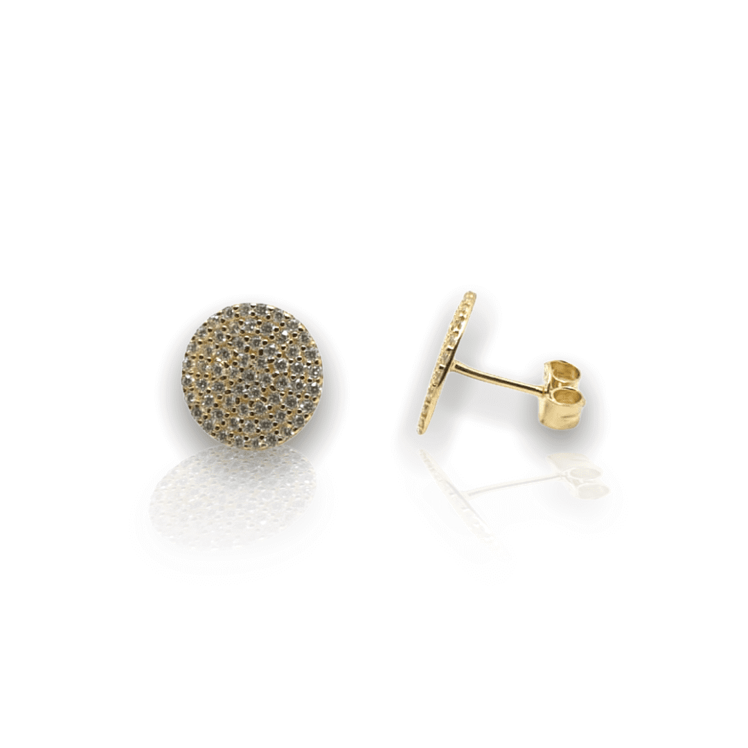 עגילים צמודי אוזן | עגול משובץ אבני זרקון | זהב צהוב 14 קראט | דגם אליאן